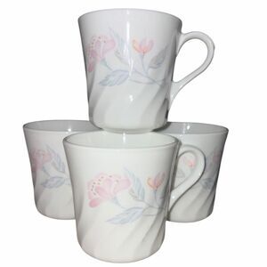 Vintage 80s 90s Corelle Impressions Pink Trio Mugs Set of 4 Floral Coffee Cups U